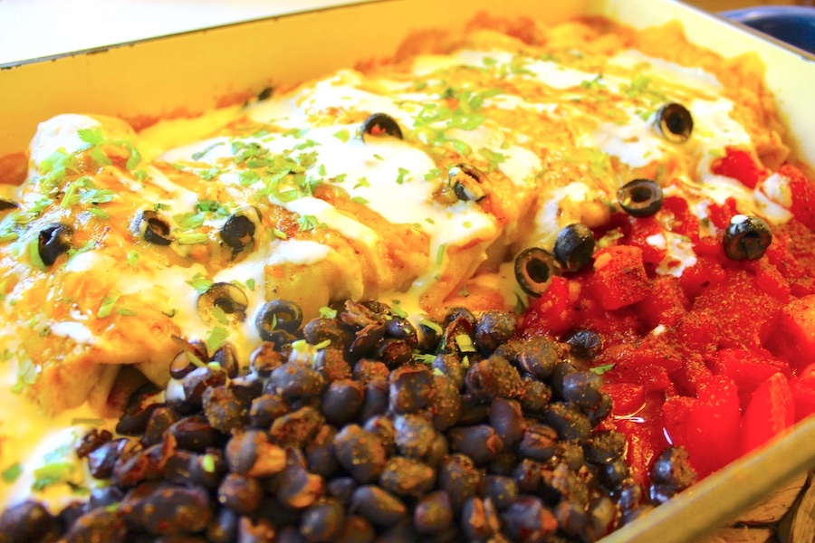 Creamy and delicious weeknight enchilada bake ready for dinner!